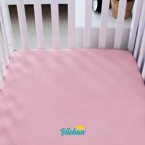 Biloban Crib Sheets Fitted, 2 Pack Crib Sheet Fits for Standard Crib Mattress, Neutral Toddler Bed Sheets Girl, White & Pink, 52”X 28”