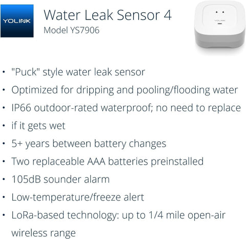 YoLink Water Leak Sensor 4 105 dB Alarm Kit: 6-Pack + Hub