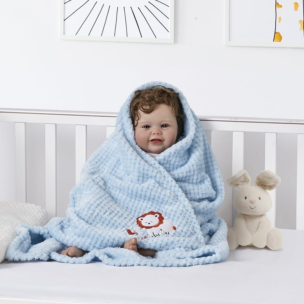 CREVENT 2Pcs 30''X40'' Cute Cozy Fluffy Warm Baby Blankets for Infants Toddlers' Bedding Crib Cot Stroller - Grey Cloud + Lion
