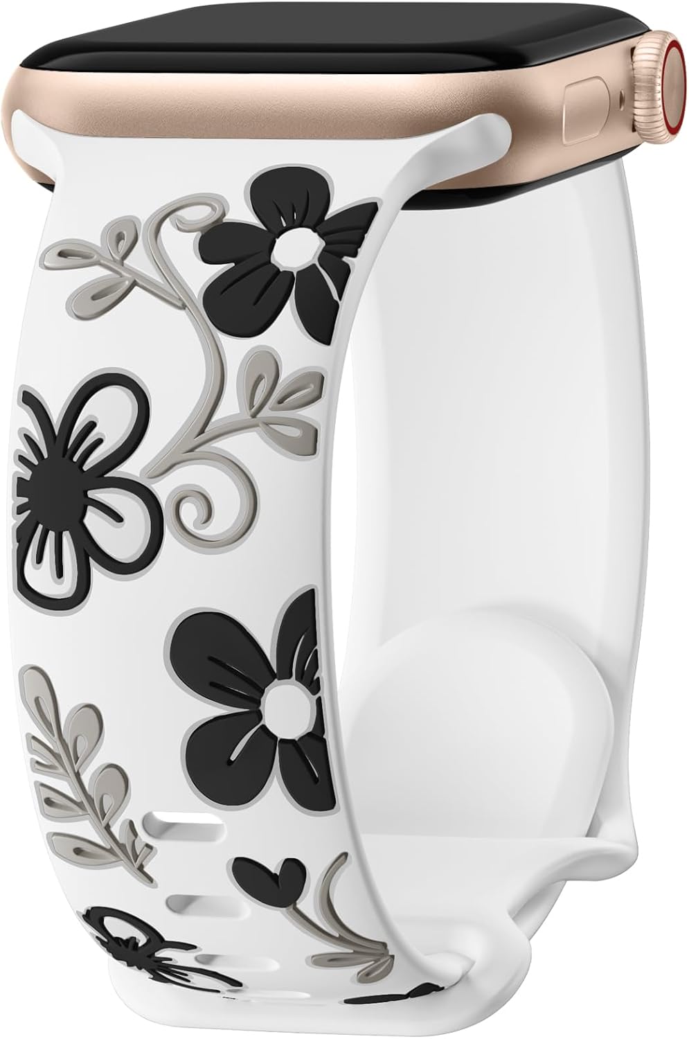 Witzon Floral Band Compatible with Apple Watch Bands For Women 40mm 41mm 38mm 42mm 44mm 45mm 46mm 49mm, Engraved Cute Flower Silicone Dressy Strap for iWatch Series 11 10 9 8 7 6 5 4 3 2 SE Ultra