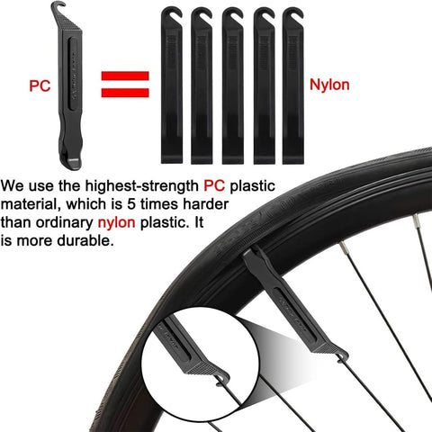 Bike Tire Levers - Ultra Strong PC Plastic Bicycle Tire Removal Changing Tool for Road or Mountain Bike Tires - Set of 4 (Black)