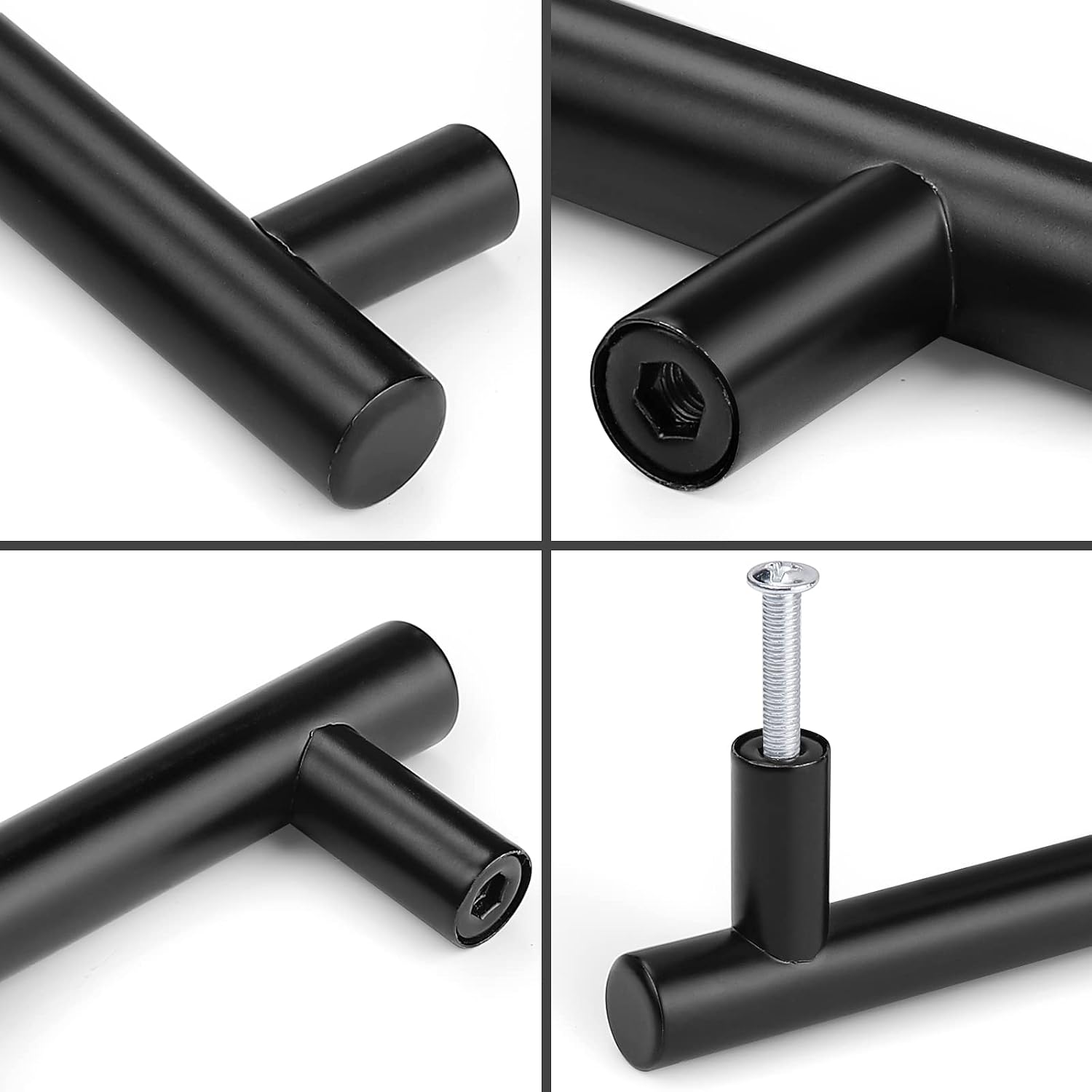 Probrico 30 Pack| 5 Inch Black Cabinet Handles with 3 Inch Hole Center Stainless Steel Cabinet Pulls Round T Bar Kitchen Cabinet Hardware Door Handles, Drawer Dresser Pulls，76mm Hole Centers