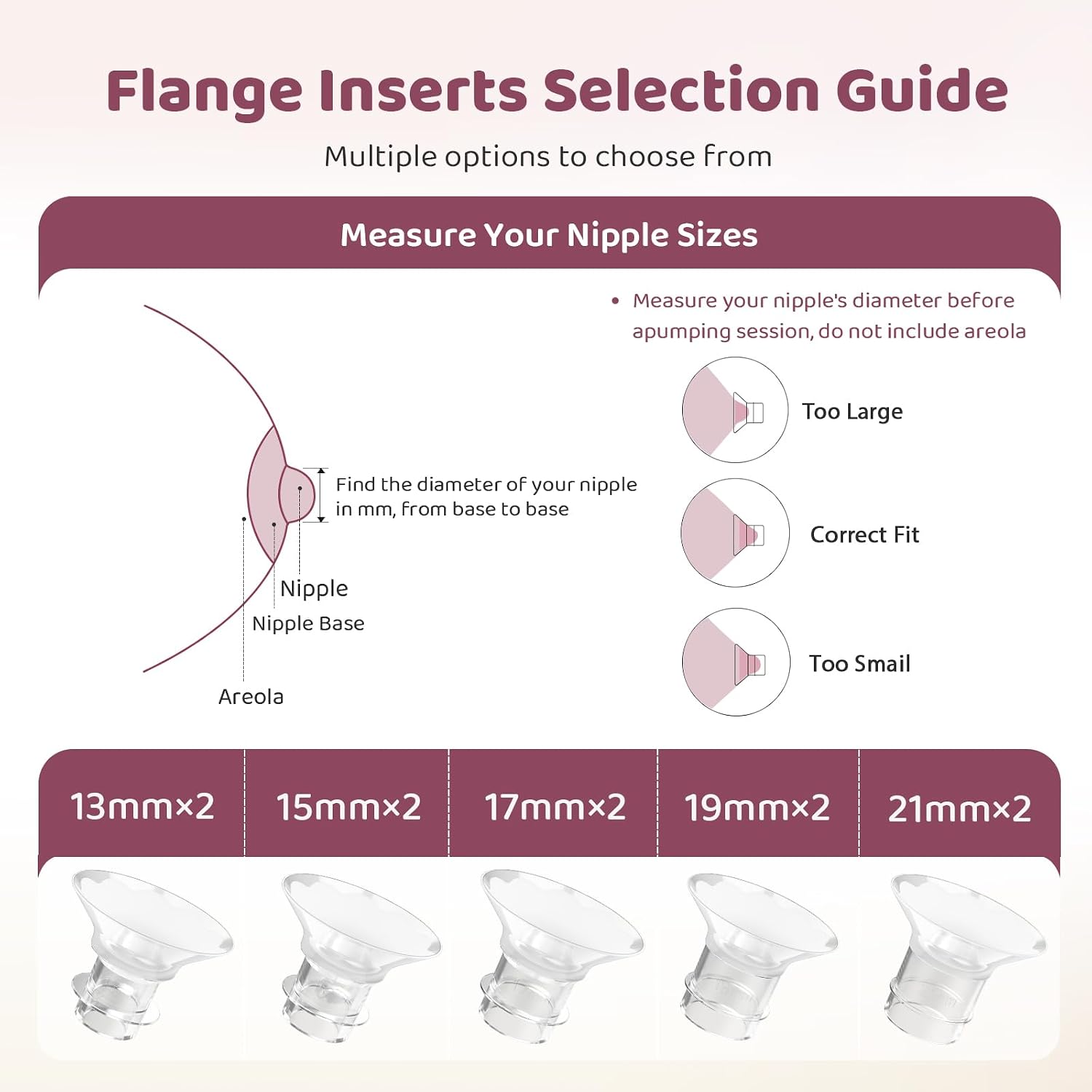 Nursi Luna Flange Sizing Kit for 24mm Breast Pumps, 10PCS