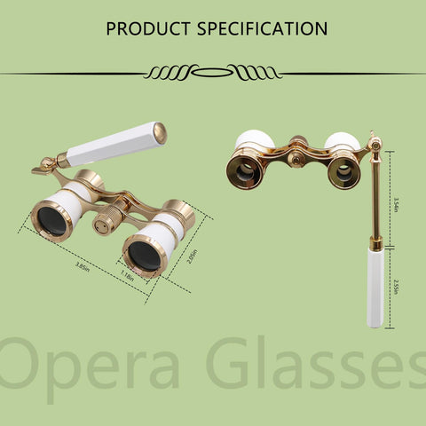 BLACKICE Opera Glasses, Opera Binoculars, 3X25 Theater Binoculars Compact with Adjustable Handle for Adults Kids Women in Concert Theater Opera (White with Handle)