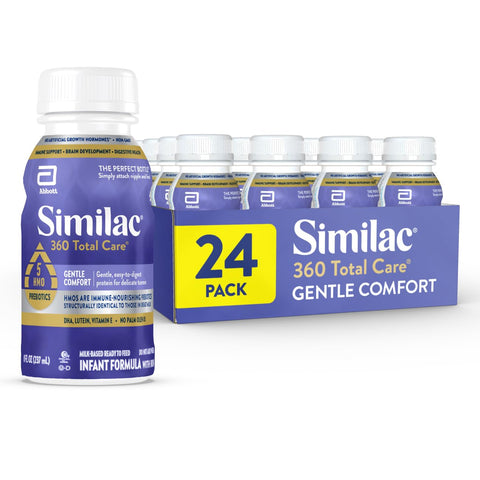 Similac 360 Total Care Gentle Comfort Baby Formula, Easy-to-Digest Formula, Has 5 HMO Prebiotics, Ready-to-Feed Infant Formula, 8-fl-oz Bottle, Pack of 24