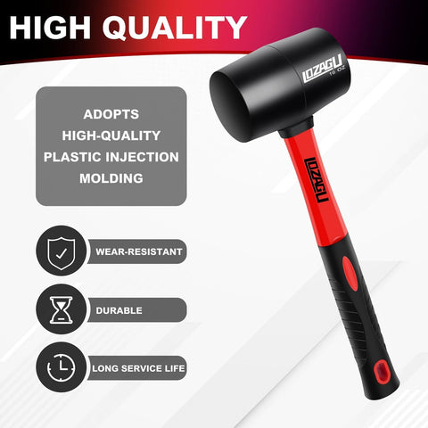 16oz Rubber Mallet Hammer, Fiberglass Handle, Rubber Mallet for Flooring, Tent Stakes, Woodworking, Camping, Soft Blow Tasks without Damage