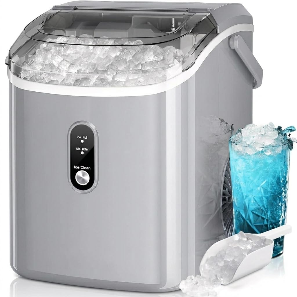 Kismile Nugget Ice Makers Countertop,35Lbs/24H,Self-Cleaning,Grey