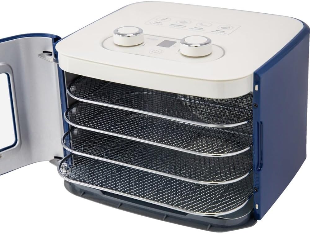 NESCO FD‑41B Snackmaster Food Dehydrator for Easy Home Snacks, Simple Blue Countertop Dehydrator with 4 Trays