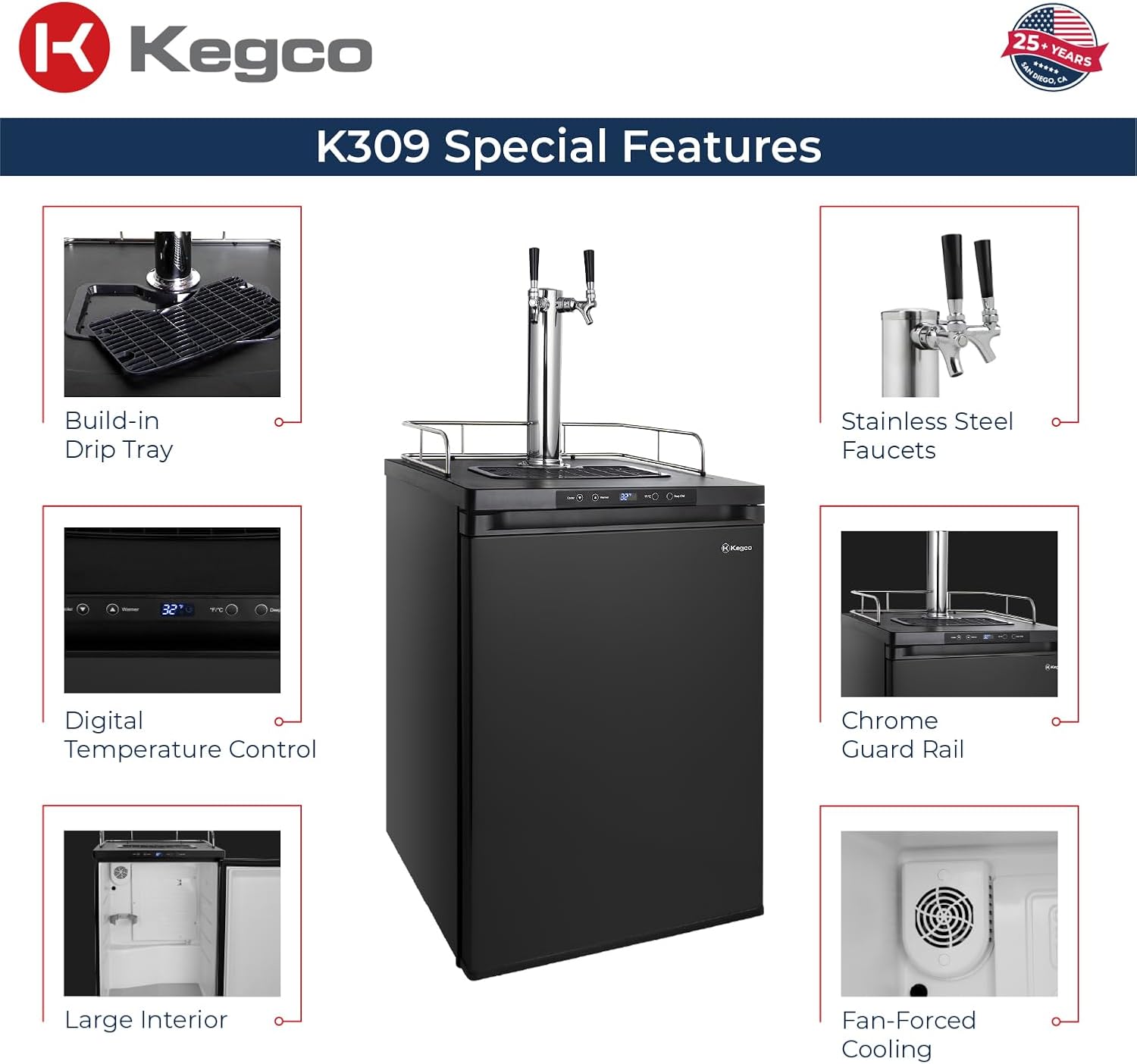 Kegco K309B-2 Double Faucet Digital Black Kegerator