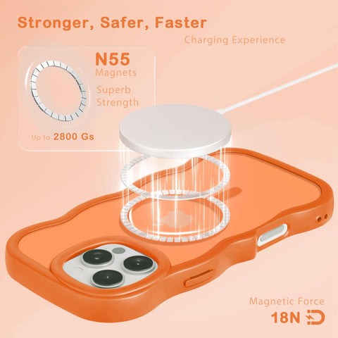 for iPhone 16 Pro Case for Magsafe Wavy Frame Cute, Orange