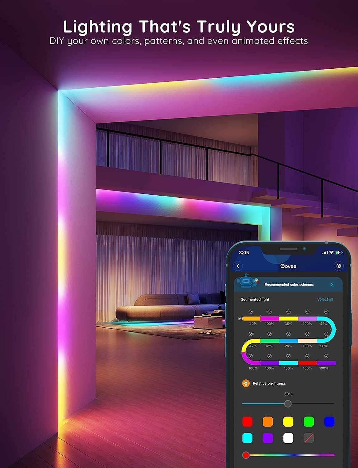 Govee 65.6ft RGBIC LED Strip Lights, Work with Alexa and Google Assistant