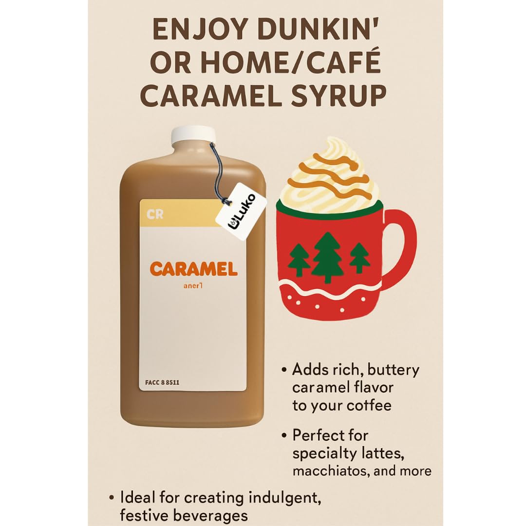 Dunkn Donnuts, Caramel Syrup for Coffee – 64 oz Jug of Rich, Sweet Flavoring for Lattes, Iced Coffee, Frappes & Desserts – Barista-Style Caramel Swirl Syrup