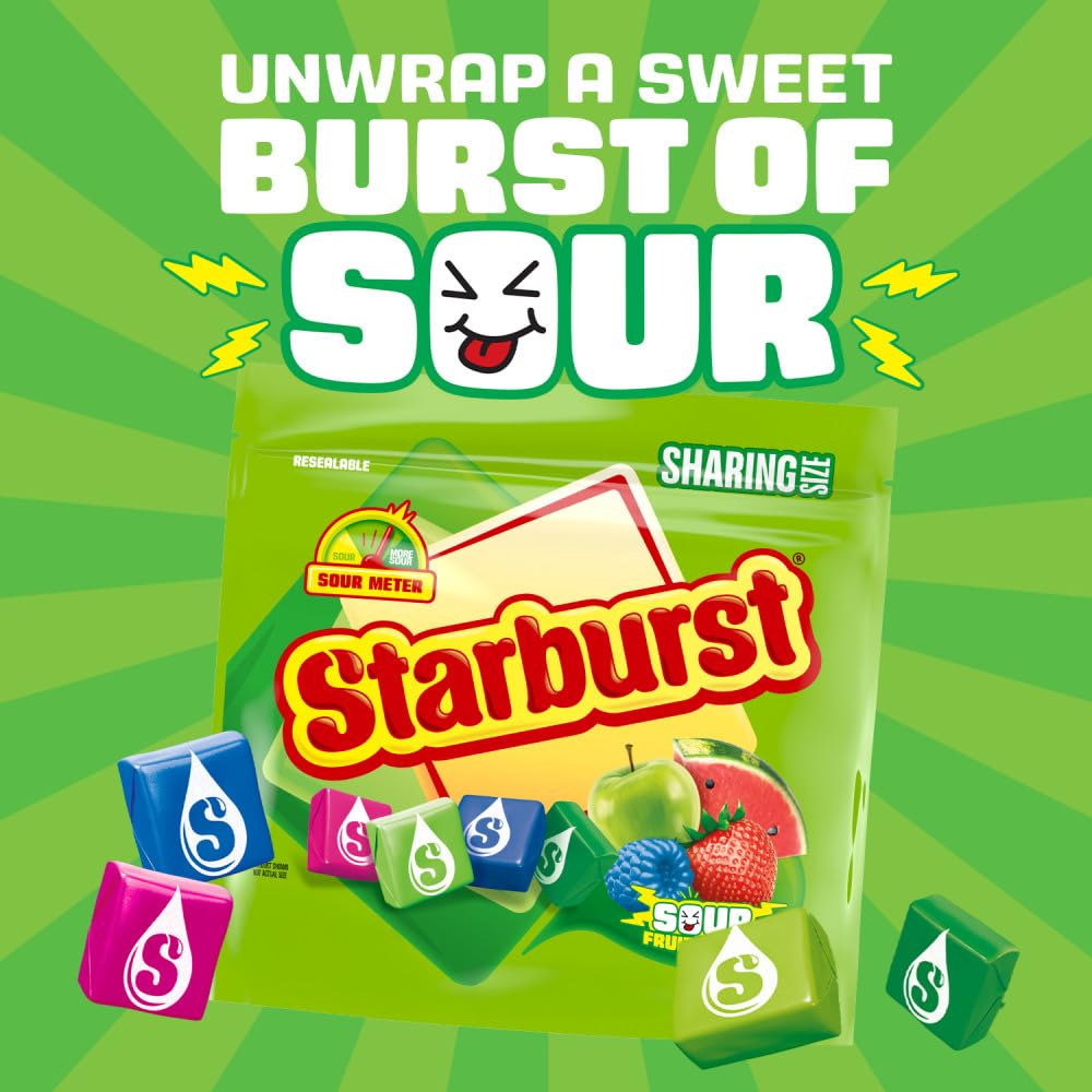 STARBURST Sour Chewy Candy Fruit Chews, Share Size Resealable 15.6 Oz Bag