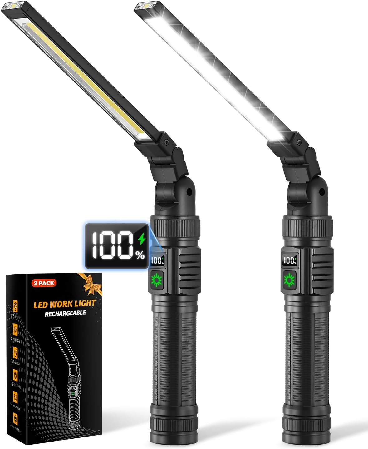 2Pack Magnetic Rechargeable LED Work Light/Flashlight for Mechanics