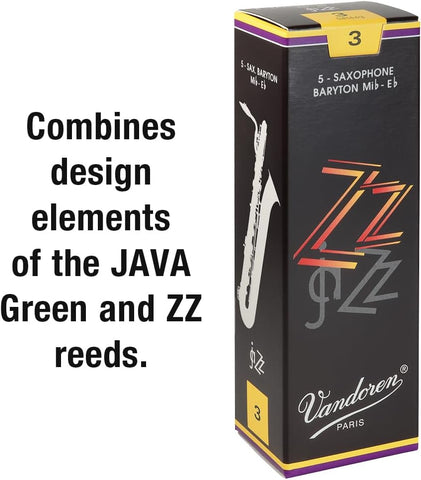 Vandoren SR443 Bari Sax ZZ Reeds Strength 3; Box of 5, black