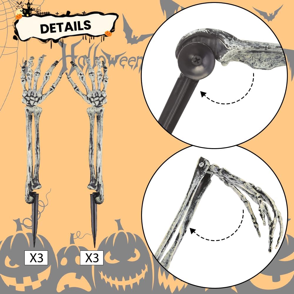 DIYDEC 6PCS Halloween Skeleton Arm Gray Hands Stakes for Outoor Decor