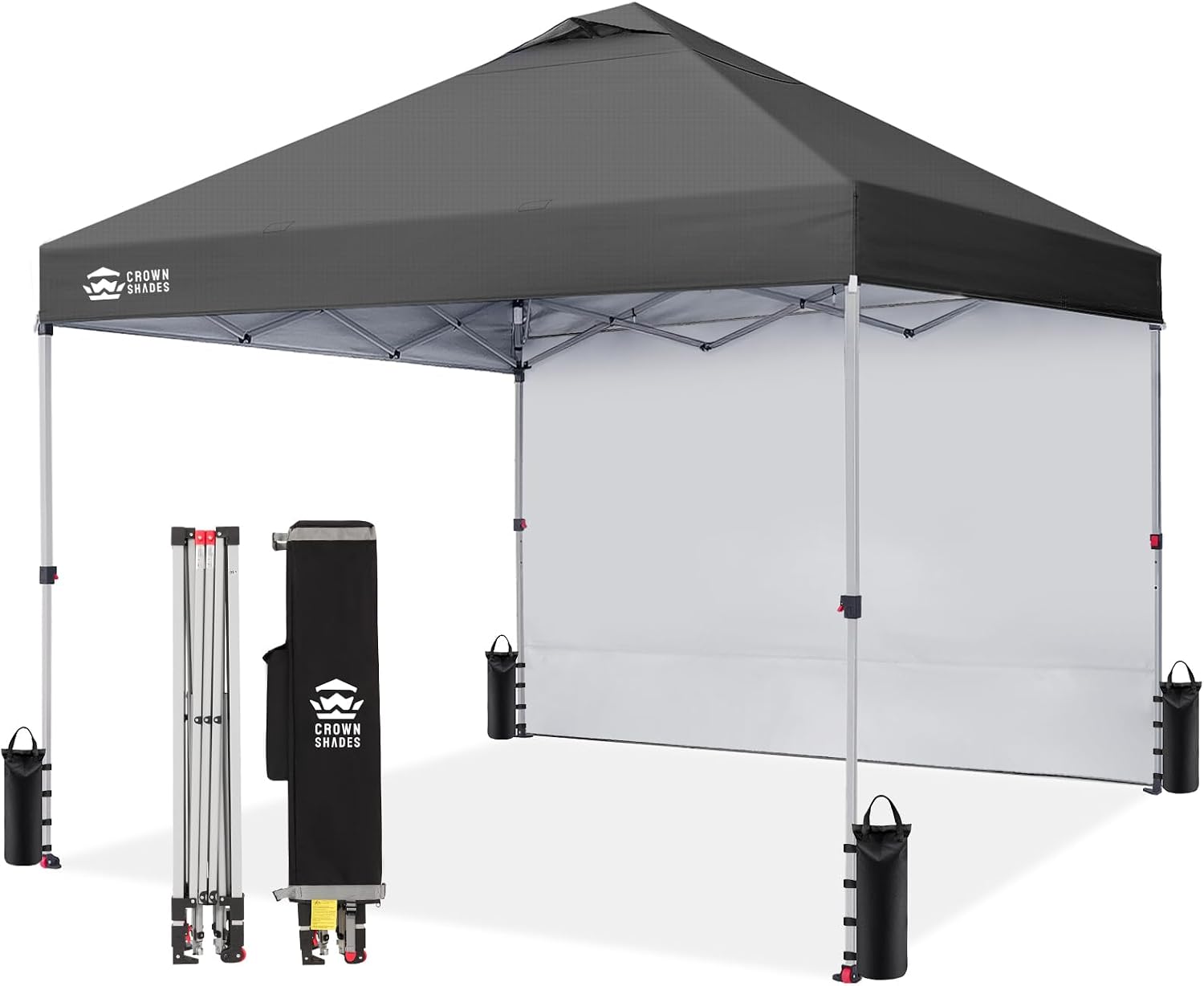 CROWN SHADES 10x10 Pop Up Canopy with 1 Side Wall, Beach Tent, Grid Grey