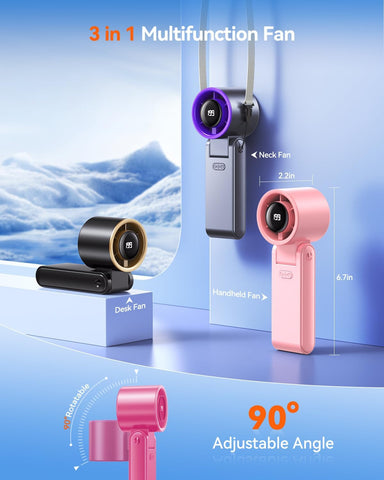 Portable Handheld Turbo Fan, 199 Gear Speed, 24 Hs Cooling Time, 5500mAh Rechargeable Mini Personal Hand Fan, Foldable Design, Travel Essentials, Beach Vacation, Gifts for Women, Men,HotPink