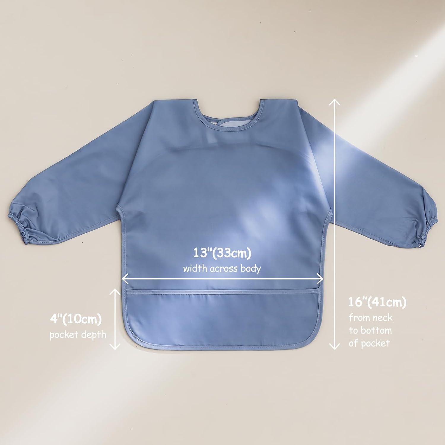 POIKSHARK Long Sleeve Bib, Waterproof Sleeved Smock for Baby Boy or Girl, Reusable Bib with Pocket