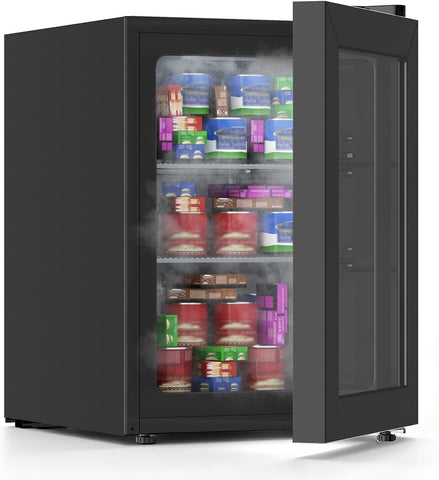 COWSAR Mini Upright Freezer Countertop, 2.2 Cu.ft Compact Display Freezer with Glass Door, 7 Adjustable Temperature Settings (-1 to -14℉), Quiet & Energy-Efficient, Dark Black