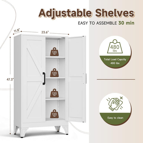 Letaya Metal Storage Cabinet,Small White Kitchen Pantry,for Bathroom/Garage