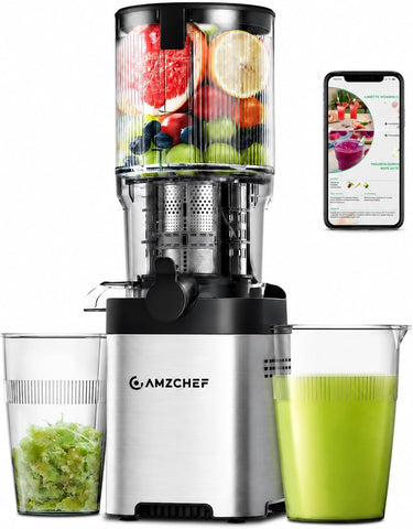 AMZCHEF Cold Press Juicer, 5.4" Whole Fruit Self-Feeding Slow Juicer