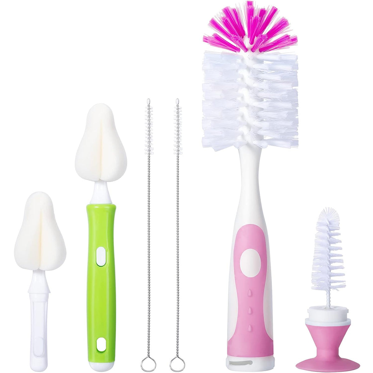 Baby Bottle Brush Kit with Suction Base, Hidden Cleaner & Sponge, Pink