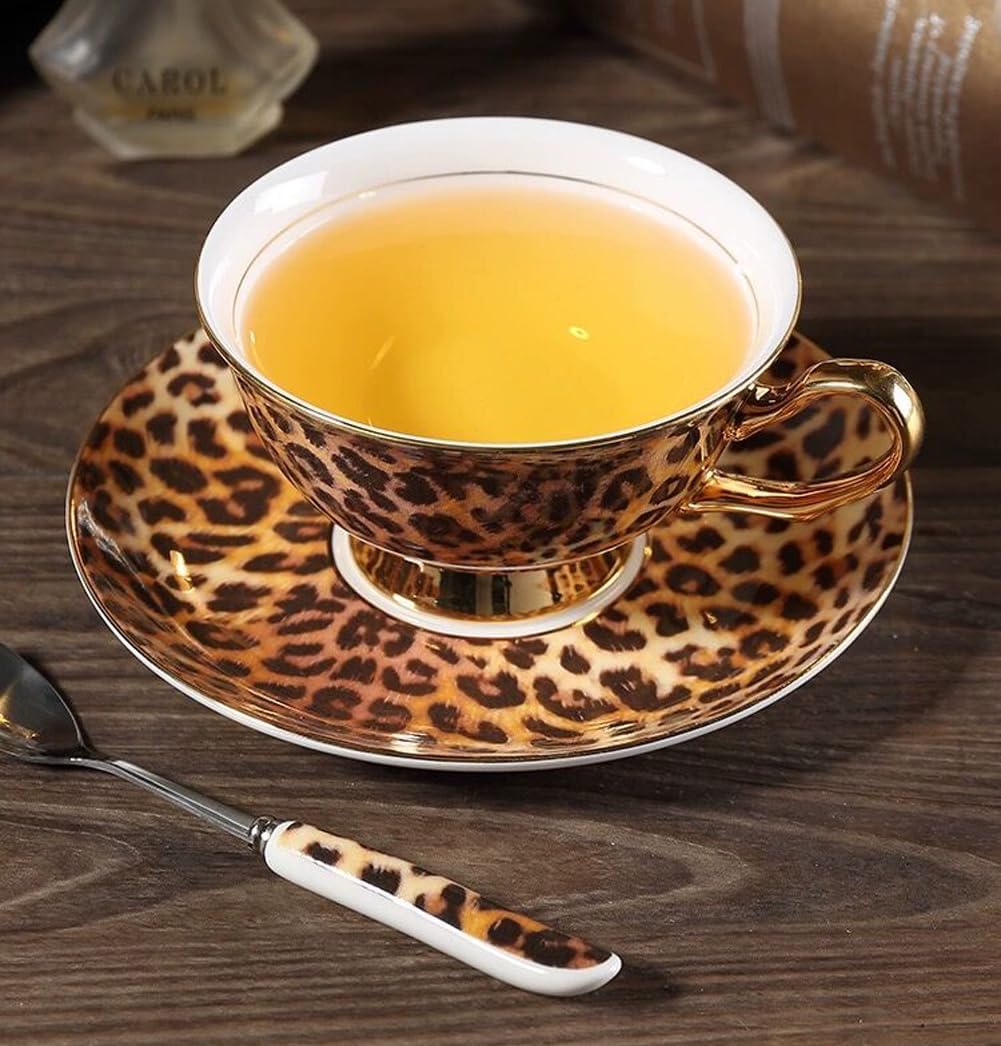 Bone China Cup& Saucer Set, 6.8oz (Leopard Pattern)