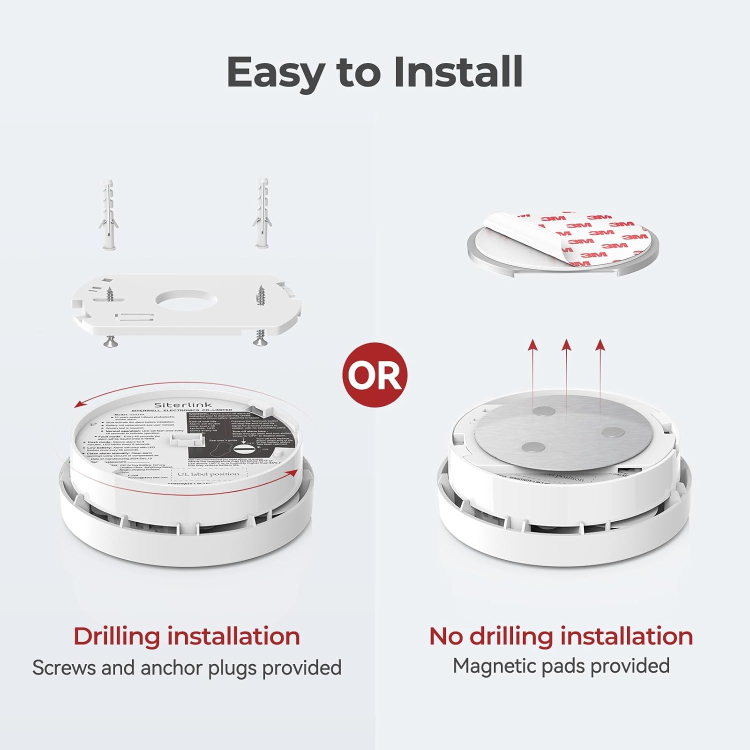 SITERLINK Smoke Detectors 10 Year Battery Backup,GS525A 2 Pack