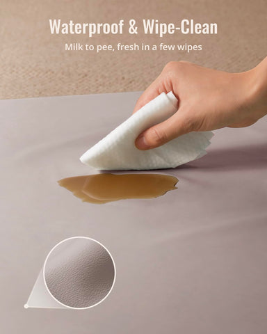 Blissful Diary Vegan Leather Baby Play Mat, 71''x59'', Taupe