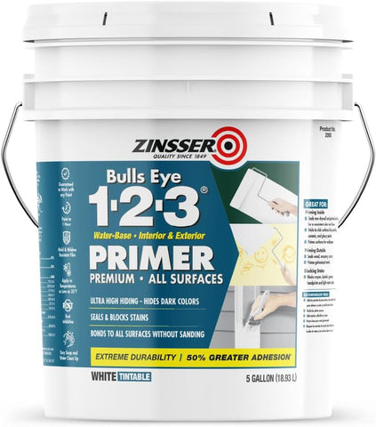 Zinsser Bulls Eye 1-2-3 Water-Base Primer & Sealer, White, 5 Gallon