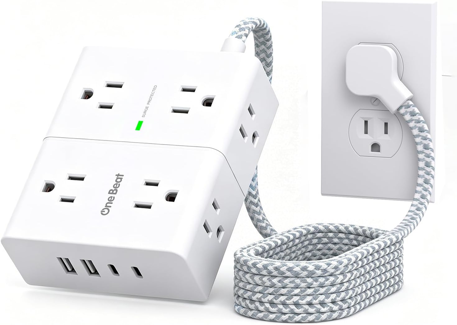 One Beat Flat Plug Surge Protector Power Strip, 6 Ft Flat Extension Cord