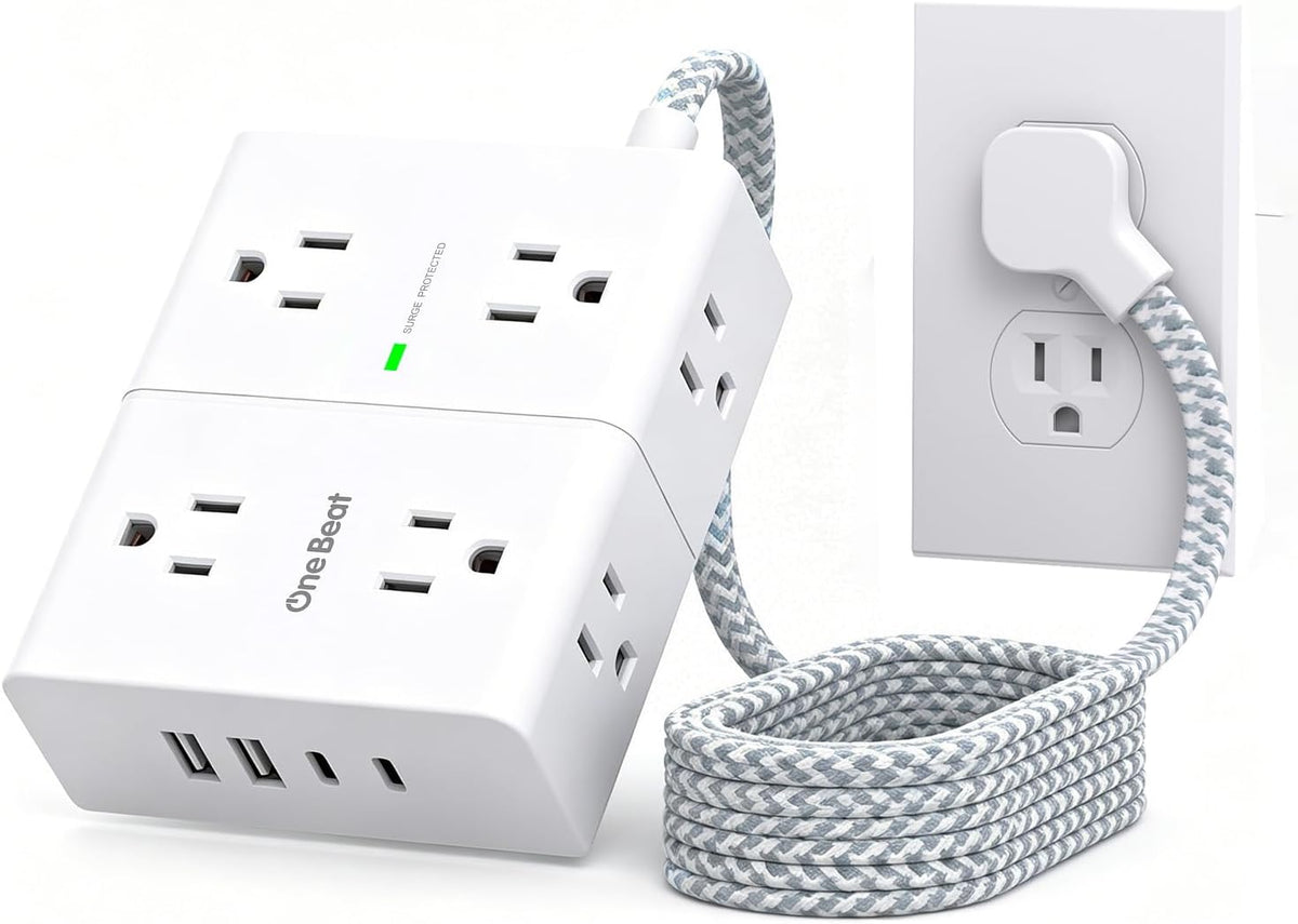 One Beat Flat Plug Surge Protector Power Strip, 6 Ft Flat Extension Cord