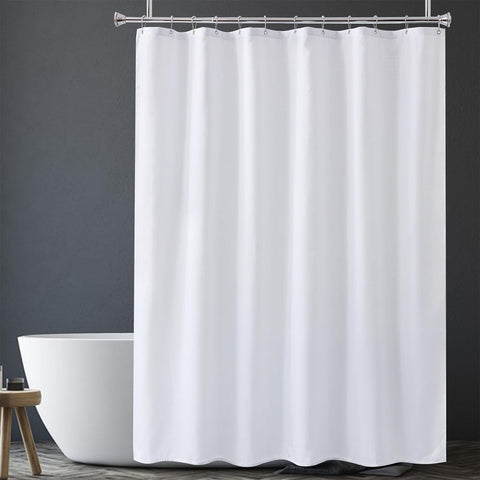 Amazer White Long Shower Curtain Liner Washable, 72 x 78 Inches, Fabric Shower Liner with 2 Bottom Stones, Waterproof 2-in-1 Shower Curtain and Liner, 12 Grommet Holes, Hotel Quality, White