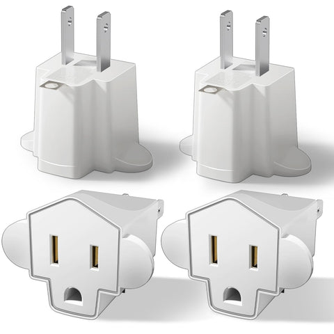 Portable 3 Prong to 2 Prong Outlet Adapter, Fireproof 392℉ 3-2 Prong Adapter Converter, Heavy Duty Wall Plug Adapter for Household Appliances Industrial, 1875W Max, 4 Packs