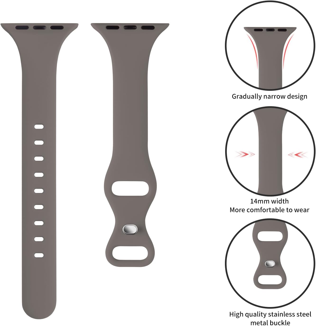 Thin Slim Band Compatible with Apple Watch 38mm 40mm 41mm 42mm 44mm 45mm 46mm 49mm, Replacement Silicone Sport Strap for iWatch Series 11/10/9/8/7/6/5/4/3/2/1 Ultra SE Women Men, Clay