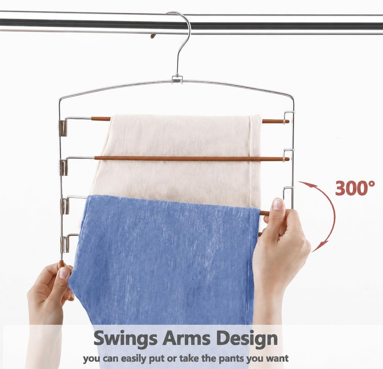 Pants Hangers Space Saving 3 Pack 5 Layer Swing Arm Hanger Brown