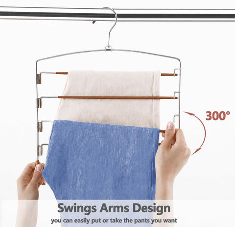 Pants Hangers Space Saving 3 Pack 5 Layer Swing Arm Hanger Brown