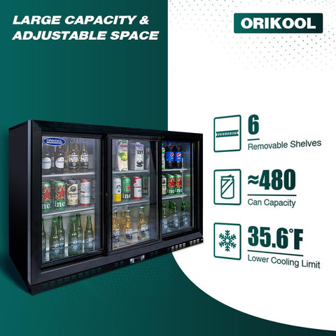 Back Bar Cooler - 480 Can Capacity Beverage Refrigerators, 3 Sliding Glass Doors, LED Lighting, Adjustable Shelves, Safety Door Lock, Perfect for Bars, Restaurants & Home