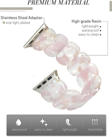 Heesch Tortoise Stretchy Watch Band Compatible with Apple Watch Resin Cute Watch Strap Wristband for iWatch Bracelet for Women Men Girls, 38/40/41mm, 42/44/45/46/49mm, Oval Version