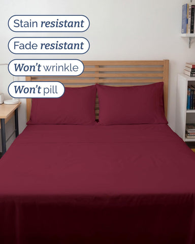 Full XL Sheets - 4 Piece Full XL Sheet Set - Cool & Breathable - Burgundy