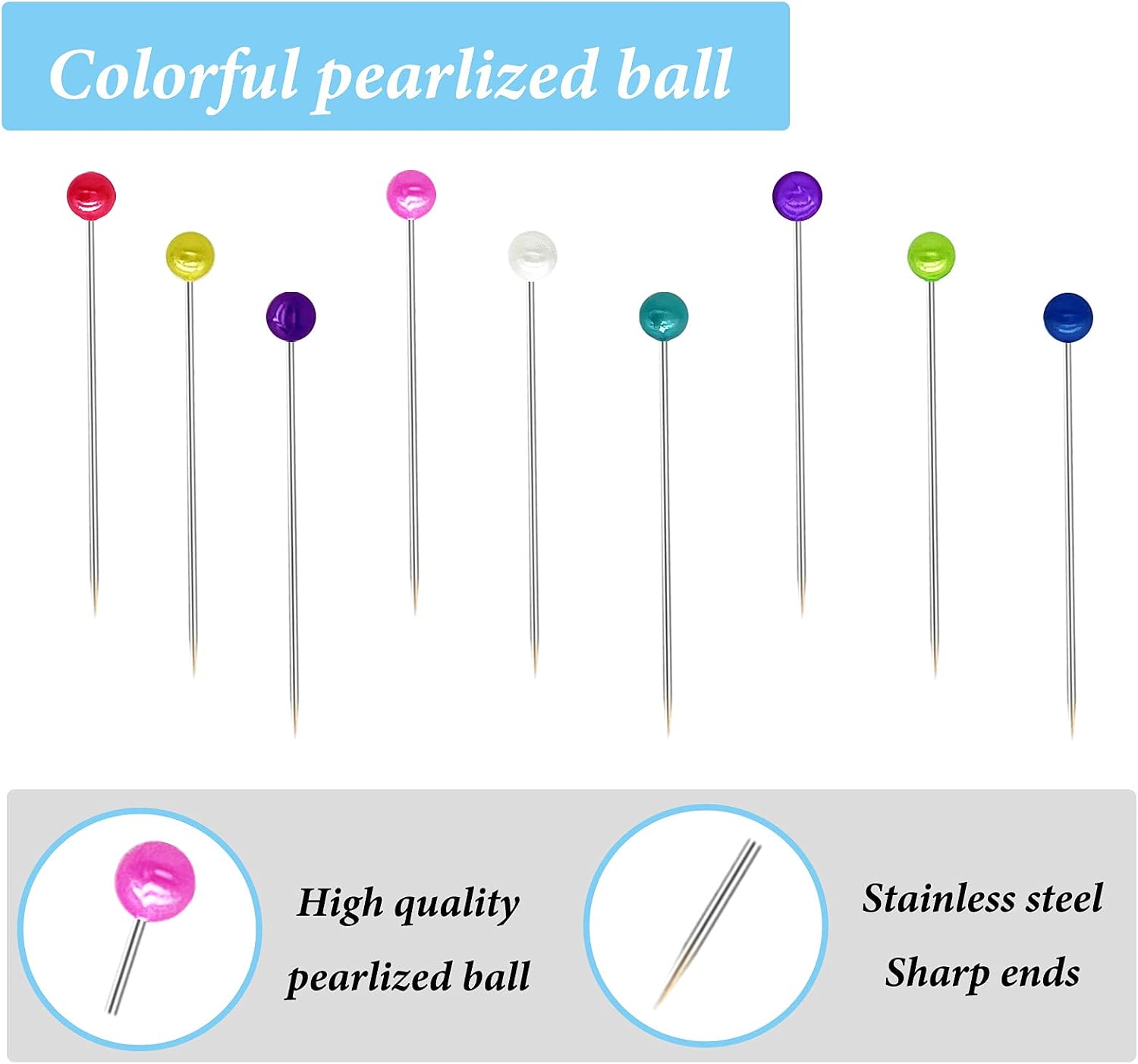 600PCS Sewing Pins, Straight Pin for Fabric, Pearlized Ball Head Quilting Pins Long 1.5inch, Corsage Stick Pin for Jewelry DIY, Craft, Sewing Supplies, Accessories By Sunenlyst