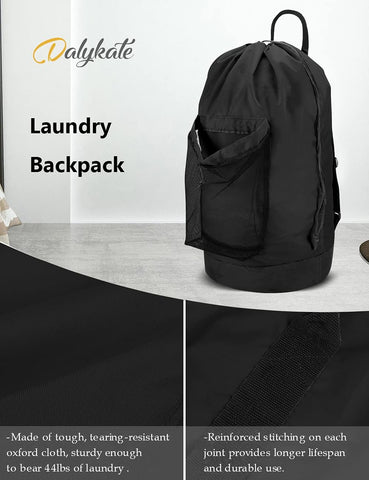 Dalykate Backpack Laundry Bag, 115L Large Hamper with Shoulder Straps, Drawstring Closure, Mesh Pocket, Black