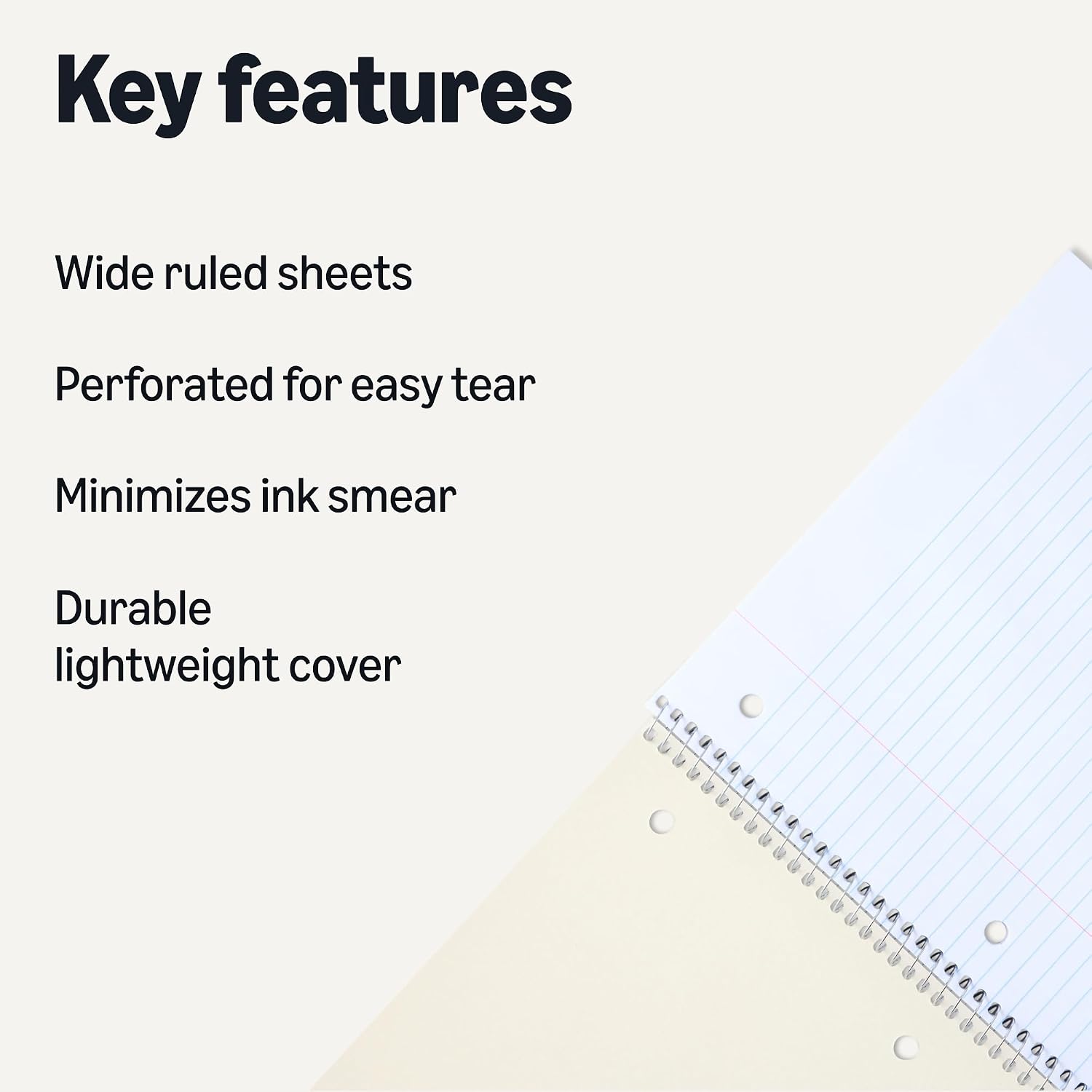 Amazon Basics Wide-Ruled Spiral Notebooks, 8" x 10-1/2", 70 Sheets, Black, 2-Pack