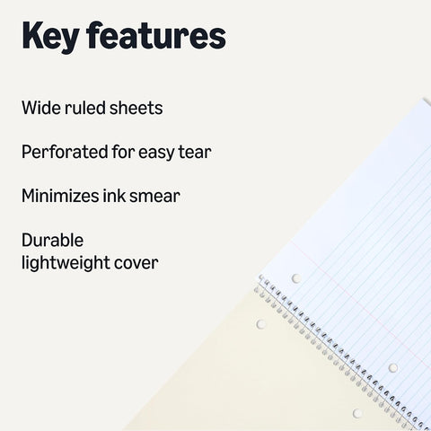 Amazon Basics Wide-Ruled Spiral Notebooks, 8" x 10-1/2", 70 Sheets, Black, 2-Pack