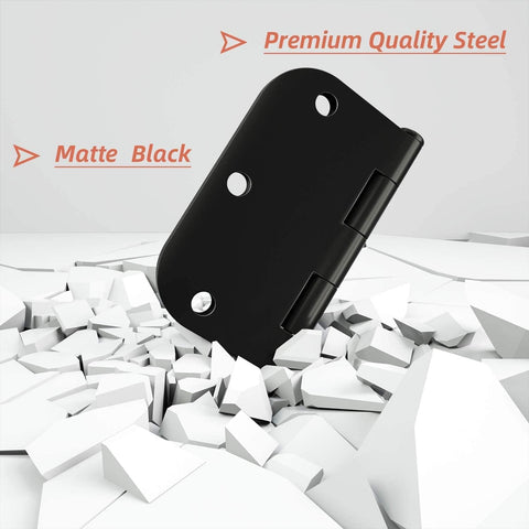 HOSOM 3 Pack Rounded Matte Black Door Hinges 3.5 x 3.5 inch with 5/8 Radius, Black 3 1/2 Interior Door Hinges, Flat Iron Bifold Residential Standard 3 ½"x 3 ½" Black Door Hardware