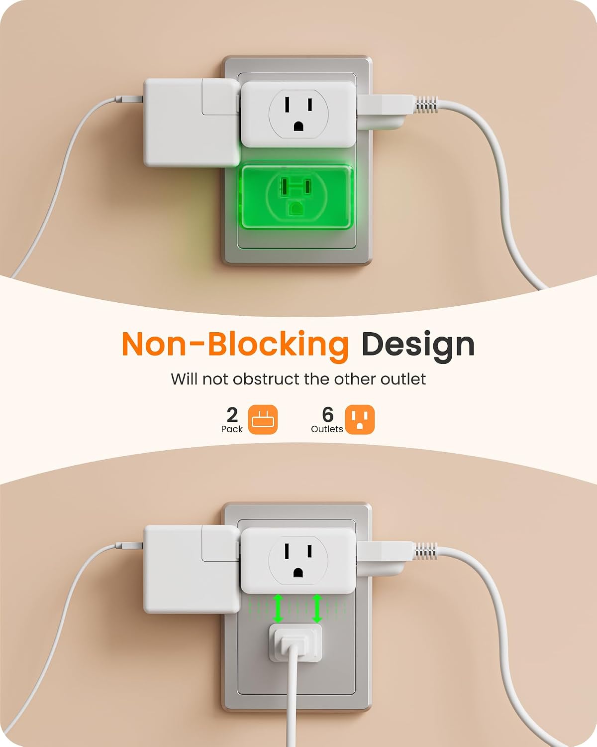 LENCENT 2 Prong to 3 Prong Outlet Adapter, Wall Plug Extender