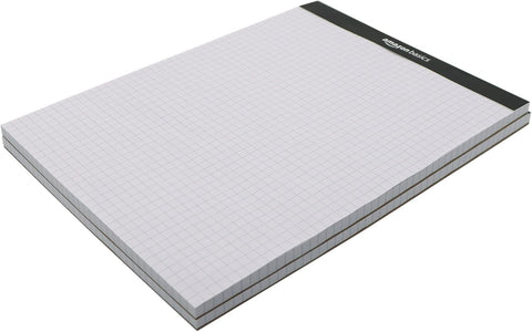 Amazon Basics Quad-Ruled Graph Paper Pad with Sturdy Back, Perforated, 8.5" x 11.75", White, 100 Sheets/Pad, 2-Pack
