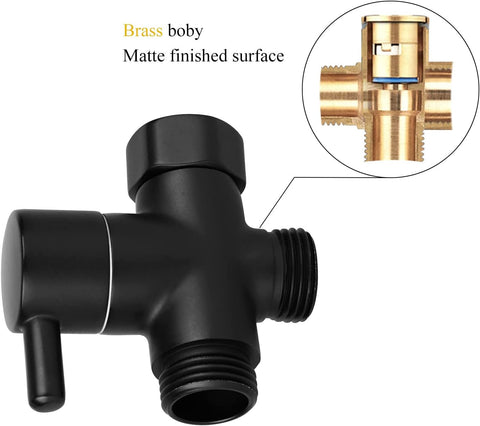 Sneatup Solid Brass 3-way G1/2 Shower Diverter (Matte Black)