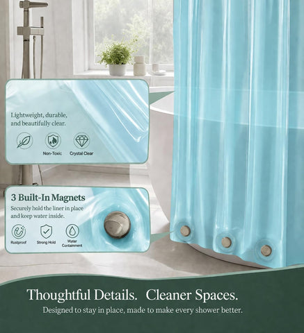 EHZNZIE Aqua Shower Curtain Liner 72x72, PEVA Waterproof Bath Curtain, No Chemical Smell, 3 Weighted Magnets, Durable with Rustproof Metal Grommets